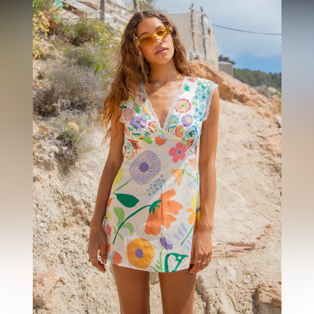VRG GRL verge girlxAstrid Wilson Botanica mini dress linen openback  sz aus4 us0